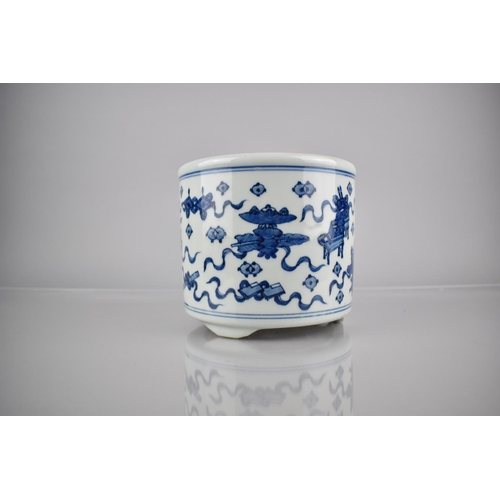 303 - A Chinese Porcelain Blue and White Planter on Short Tripod Supports Decorated with Precious Objects,... 