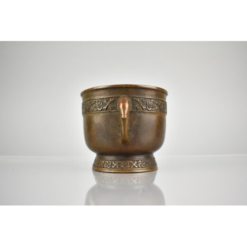 352 - A Chinese Ming Style Bronze Censer with Twin Zoomorphic Handles & Floral Band Decoration, Impressed ... 