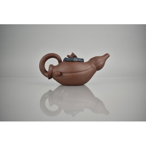 233 - A Chinese Yixing Teapot of Gourd Form, Seal Mark to Base, Bottom Handle and Lid, 17cm long