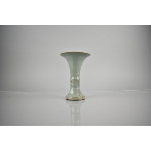 217 - A Chinese Celadon Gu Vase, Blue Green Crackle Ru Type Glaze, 15.5cms High, Chip to Rim