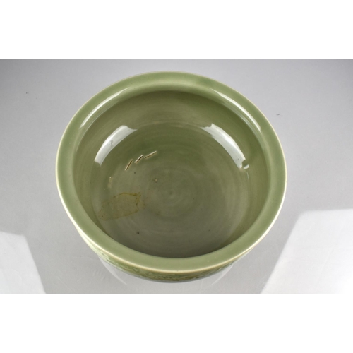 216 - A Chinese Celadon Glaze Censer with Underglaze Dragon Chasing Flaming Pearl, with Lipped Rim and Sho... 