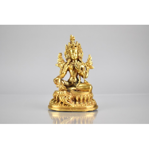 358 - A Sino Tibetan Gilt Bronze Study of Vajrasattva Cast in Seated Position on Single Lotus Base Wearing... 