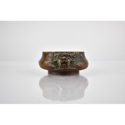 351 - A Small Chinese Bronze Censer with Lion Mask Handles Impressed Character Mark to Base, 10cm Wide