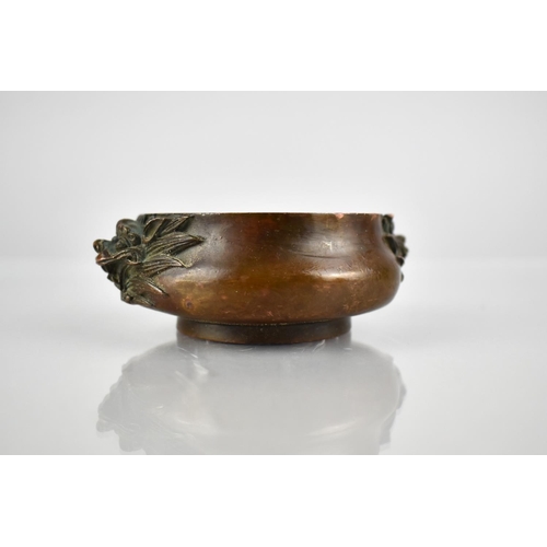 351 - A Small Chinese Bronze Censer with Lion Mask Handles Impressed Character Mark to Base, 10cm Wide