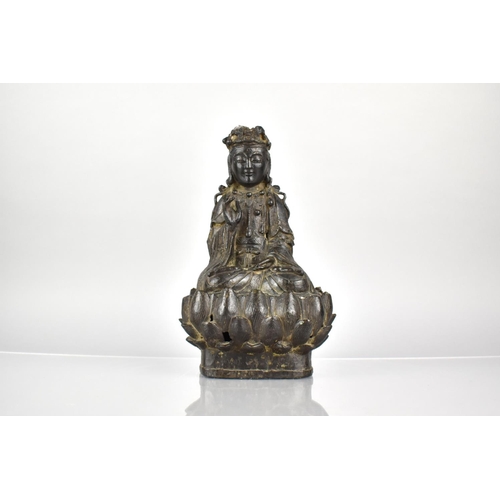 347 - A Chinese Ming Dynasty Bronze Study of Guanyin in Seated Position on Lotus Base, 25cm High