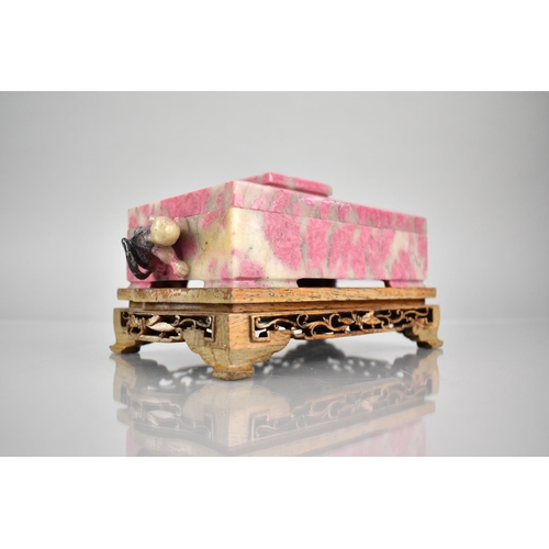 343 - A Late 19th Century Chinese Carved Rhodonite Casket of Rectangular Form with Lipped Rectangular Hand... 