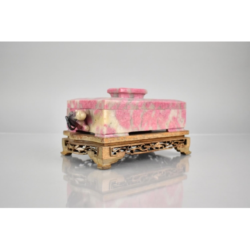 343 - A Late 19th Century Chinese Carved Rhodonite Casket of Rectangular Form with Lipped Rectangular Hand... 