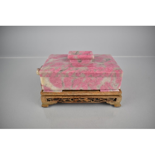 343 - A Late 19th Century Chinese Carved Rhodonite Casket of Rectangular Form with Lipped Rectangular Hand... 