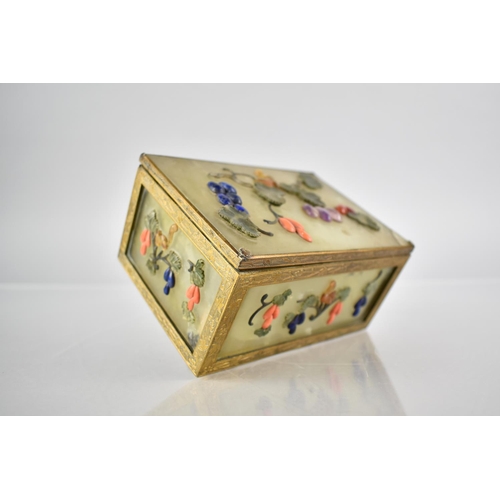 334 - A 19th Century Qing Period Chinese Jade and Gilt Metal Mounts with Hinged Lid, The Five Panels Havin... 