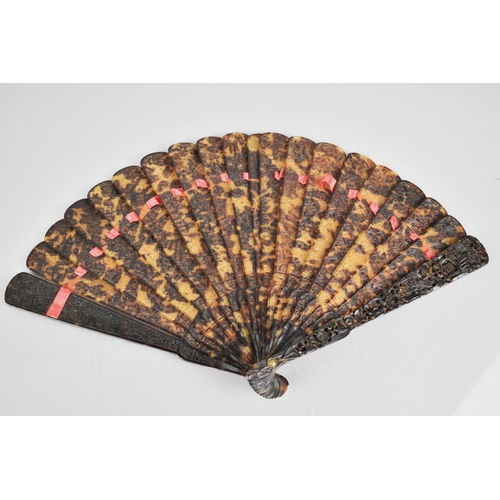 332 - A 19th Century Qing Period Tortoiseshell Brise Fan, The Twenty Panels Finely Decorated with Foliage,... 