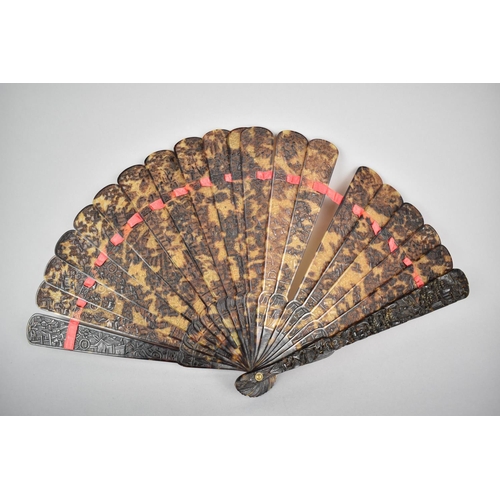 332 - A 19th Century Qing Period Tortoiseshell Brise Fan, The Twenty Panels Finely Decorated with Foliage,... 