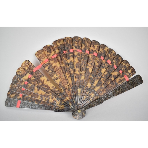 332 - A 19th Century Qing Period Tortoiseshell Brise Fan, The Twenty Panels Finely Decorated with Foliage,... 