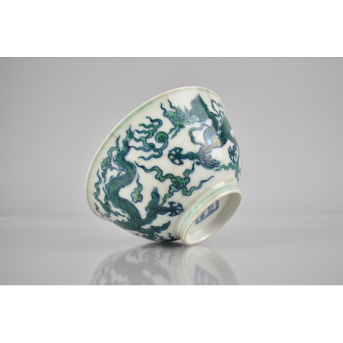 270 - A Chinese Porcelain Underglaze-Blue & Green Decorated Bowl with Dragons Chasing Flaming Pearl, Six C... 