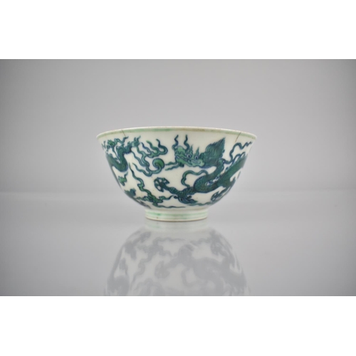 270 - A Chinese Porcelain Underglaze-Blue & Green Decorated Bowl with Dragons Chasing Flaming Pearl, Six C... 