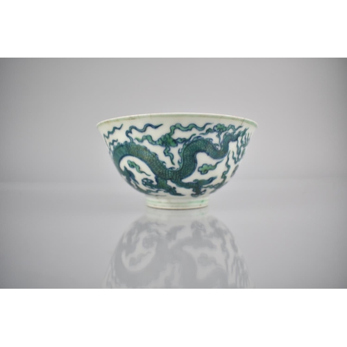 270 - A Chinese Porcelain Underglaze-Blue & Green Decorated Bowl with Dragons Chasing Flaming Pearl, Six C... 