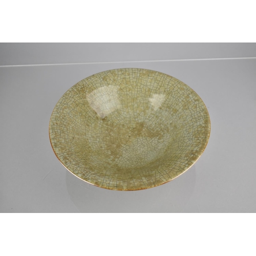 212 - A Chinese Crackle Glazed Celadon Bowl, Oxidised, Four Character Mark to Base, 28cm Diameter
