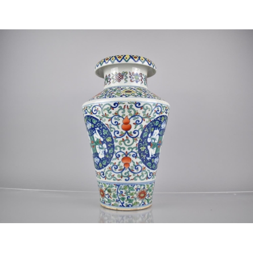 267 - A Chinese Porcelain Doucai Vase with Inverted Short Neck to Sloping Shoulders and Tapering Body, Dec... 