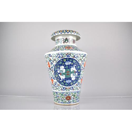 267 - A Chinese Porcelain Doucai Vase with Inverted Short Neck to Sloping Shoulders and Tapering Body, Dec... 