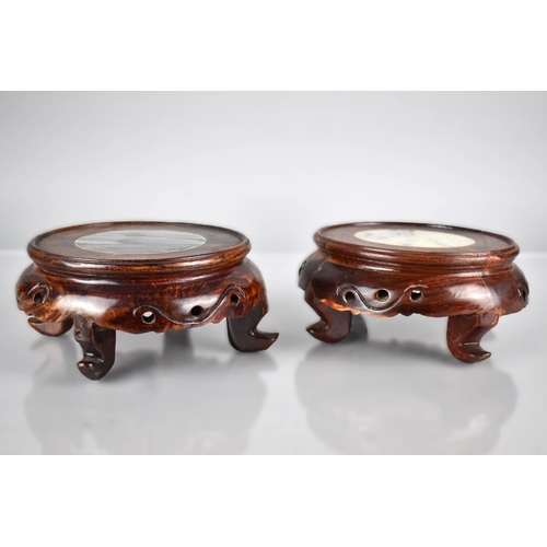 327 - A Pair of Chinese Hardwood Carved and Moulded Vase Stands with Pierced Apron Supported on Quadrant F... 