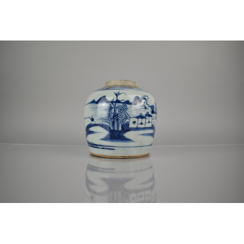 300 - A Chinese Blue and White Ginger Jar Decorated with River Village Scene, 15.5cm High