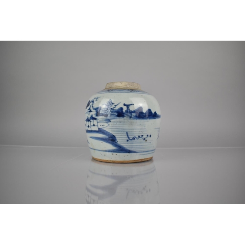 300 - A Chinese Blue and White Ginger Jar Decorated with River Village Scene, 15.5cm High