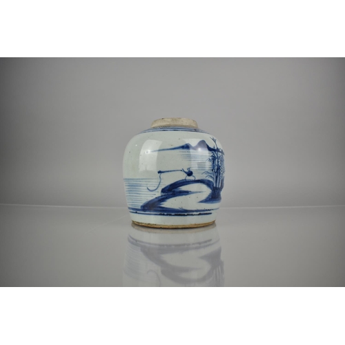 300 - A Chinese Blue and White Ginger Jar Decorated with River Village Scene, 15.5cm High