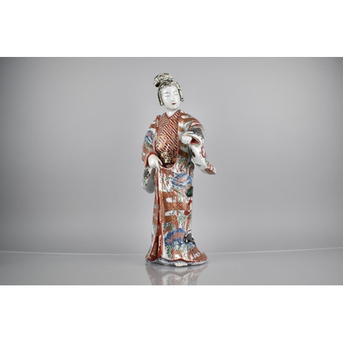 314 - A Japanese Meiji Period Porcelain Study of a Geisha, Decorated in Imari Palette with Gilt Highlights... 