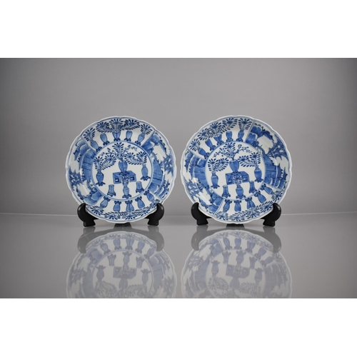 302 - A Pair of 18th/19th Century Qing Period Chinese Porcelain Blue and White Dishes Decorated with Antiq... 