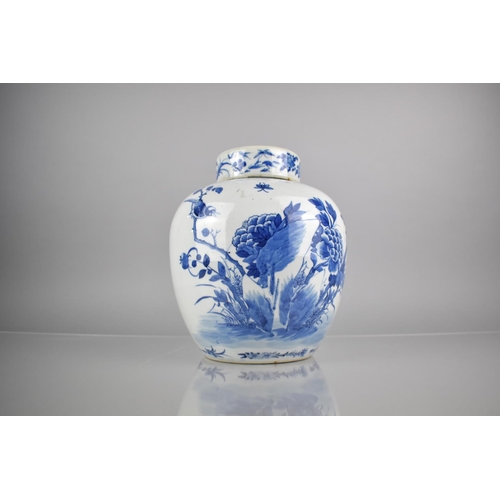 299 - A 19th Century Qing Period Chinese Porcelain Blue and White Ginger Jar & Cover Decorated with Bird &... 