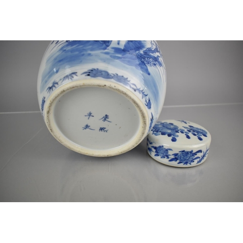 299 - A 19th Century Qing Period Chinese Porcelain Blue and White Ginger Jar & Cover Decorated with Bird &... 