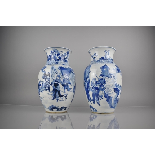 296 - A Pair of 19th Century Qing Period Chinese Porcelain Blue and White Vases of Baluster Form Decorated... 