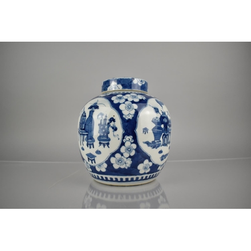 287 - A 19th Century Chinese Qing Period Porcelain Blue and White Prunus Pattern Ginger Jar & Cover Decora... 