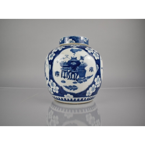 287 - A 19th Century Chinese Qing Period Porcelain Blue and White Prunus Pattern Ginger Jar & Cover Decora... 