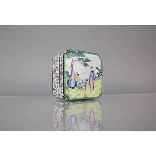 329 - A Chinese Enamel Box of Square From, The Lid decorated with Figures in Exterior Setting and Sides De... 