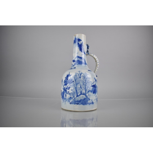 282 - An 18th/19th Century Qing Period Chinese Porcelain Blue and White Water Bottle with Single Handle in... 