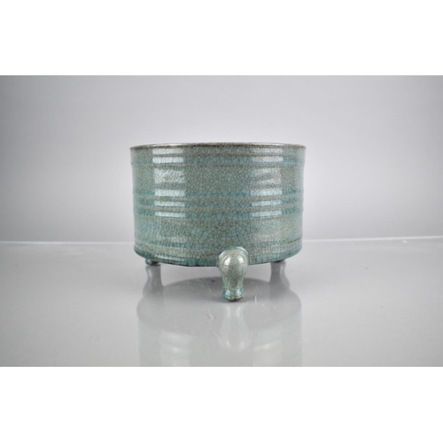 215 - A Chinese Celadon, Crackle Glazed Censer on Short Tripod Supports and Ribbed Body, 13.5cm High & 18c... 