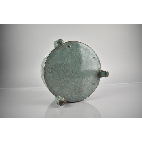 215 - A Chinese Celadon, Crackle Glazed Censer on Short Tripod Supports and Ribbed Body, 13.5cm High & 18c... 