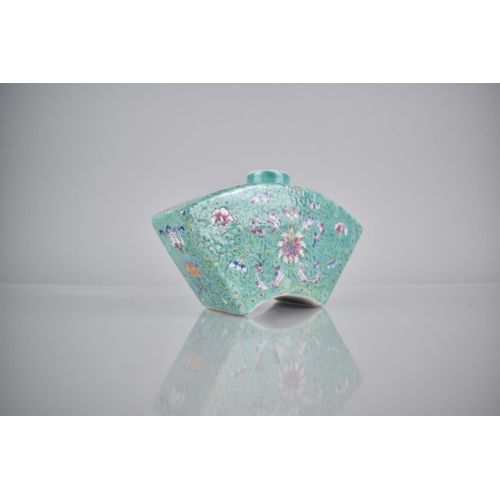 238 - A Chinese Porcelain Turquoise Ground Enamel Caddy Flask Shaped Form Having Sloping Shoulder and Shor... 