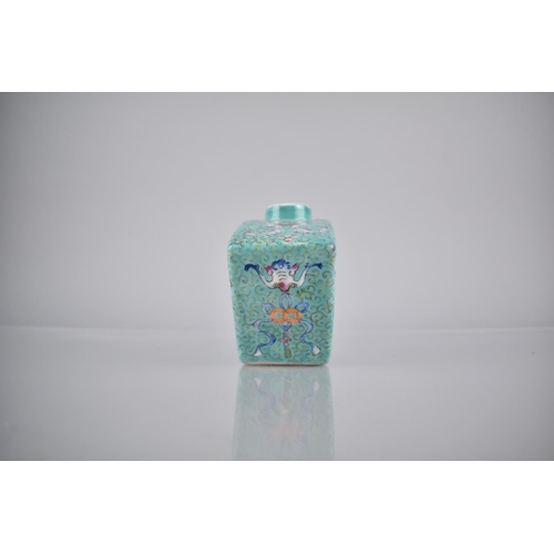 238 - A Chinese Porcelain Turquoise Ground Enamel Caddy Flask Shaped Form Having Sloping Shoulder and Shor... 