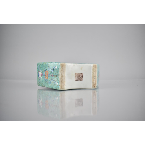 238 - A Chinese Porcelain Turquoise Ground Enamel Caddy Flask Shaped Form Having Sloping Shoulder and Shor... 
