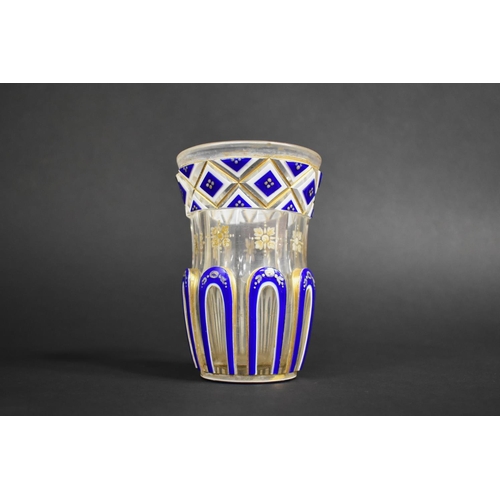 386 - A 19th Century Overlaid Vase with Blue and White Overlay and Gilt Highlights on Plain Glass Body, 12... 