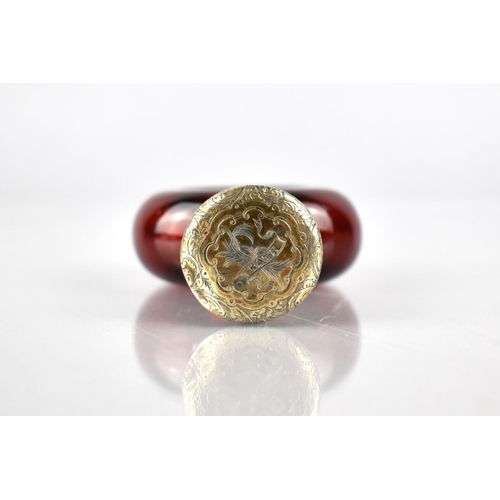 178 - A 19th Century White Metal Mounted Ruby Glass Scent Bottle of Torus/ Ring Form, The Lid With Chased ... 