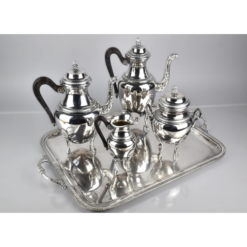 125 - A Christofle Silver Plate Five piece Malmaison Empire Tea Set to comprise Teapot, Coffee Pot, Lidded... 