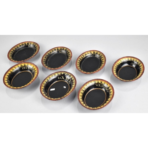41 - A Rare Set of Georgian Toleware Gaming Dishes for Matrimony, Each Dish of Oval Form with Yellow Scro... 