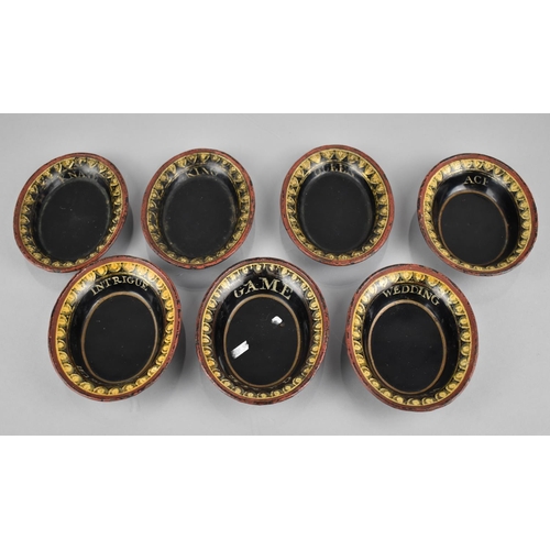 41 - A Rare Set of Georgian Toleware Gaming Dishes for Matrimony, Each Dish of Oval Form with Yellow Scro... 