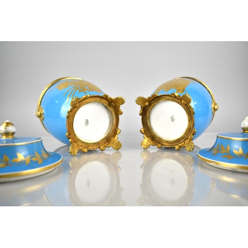 373 - A Pair of Continental Sevres Style Lidded Ice Buckets with Ormolu Mounts and Lion Mask Handles Each ... 