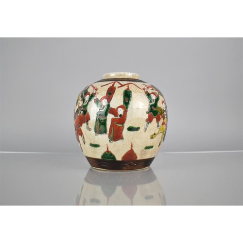 239 - A Large Chinese Nanking Crackle Glaze Ginger Jar, Decorated in the Famille Rose Palette depicting Ba... 