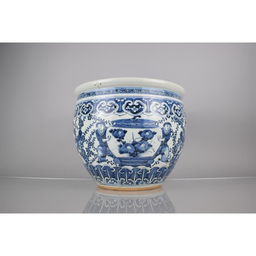 280 - An Early Chinese Porcelain Blue and White Fishbowl Planter Decorated In the Round with Servant Atten... 