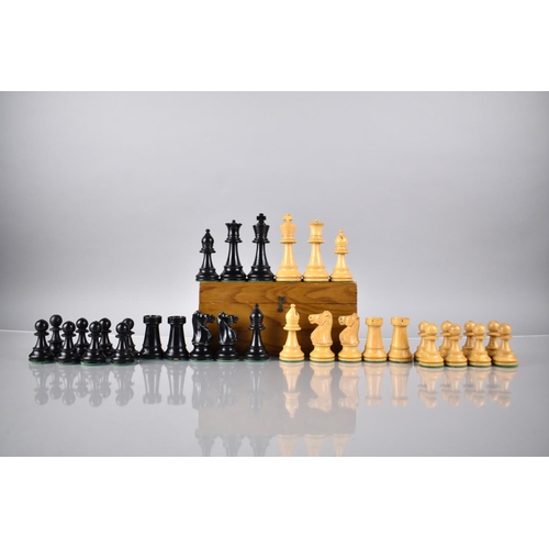 30 - A Boxed Set of 20th Century Staunton Style Ebonised and Boxwood Chess Pieces, The Kings 8.5cm High
