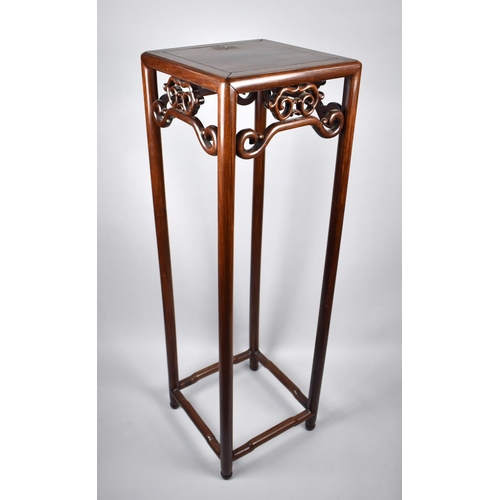 326 - A Tall Chinese Hardwood Stand with Square Top, Scrolled Apron and Raised on Straight Quadrant Suppor... 